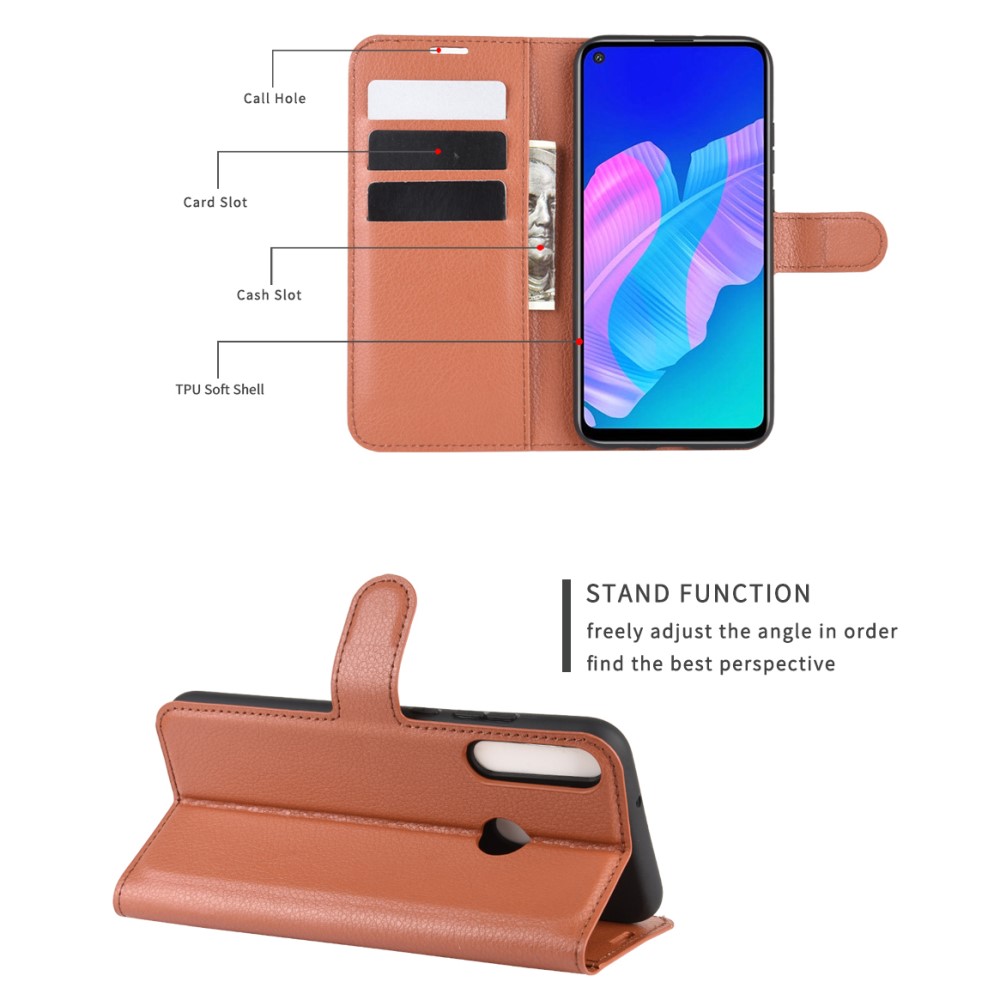  Huawei P40 Lite E - Litchi Plånboksfodral - Brun