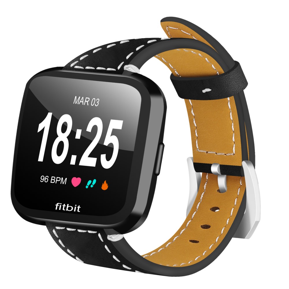  Äkta Läder Armband Fitbit Versa/Versa 2 - Svart