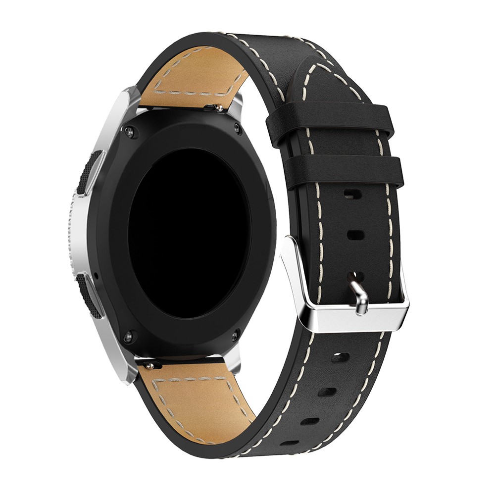  Äkta Läder Armband Med Vit Söm - Svart (22mm)