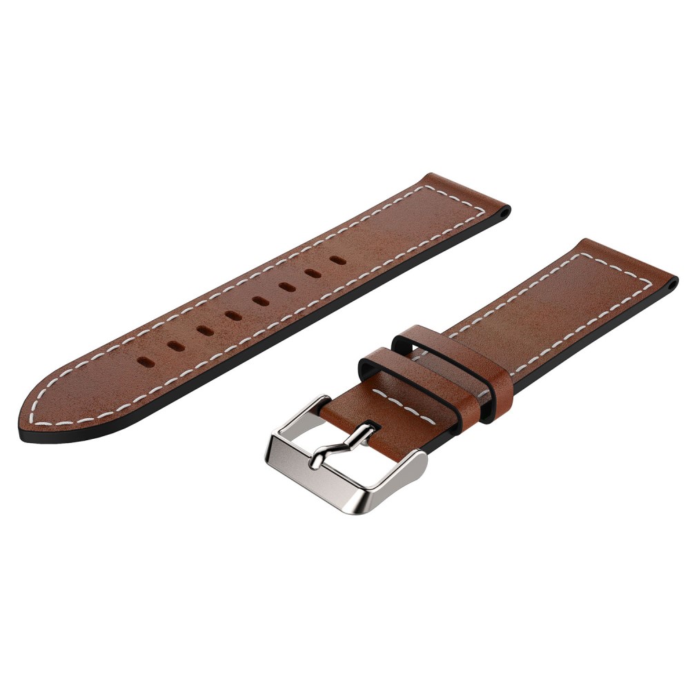  Äkta Läder Armband Med Vit Söm - Brun (22mm)