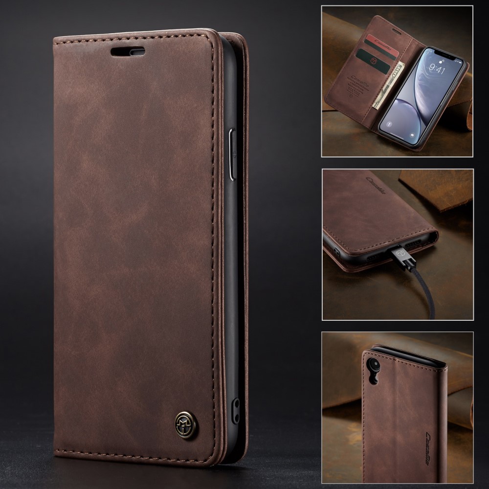 CASEME iPhone XR - CASEME Retro Plånboksfodral - Mörk Brun
