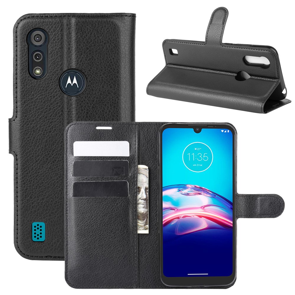  Motorola Moto E6s (2020) - Litchi Plånboksfodral - Svart