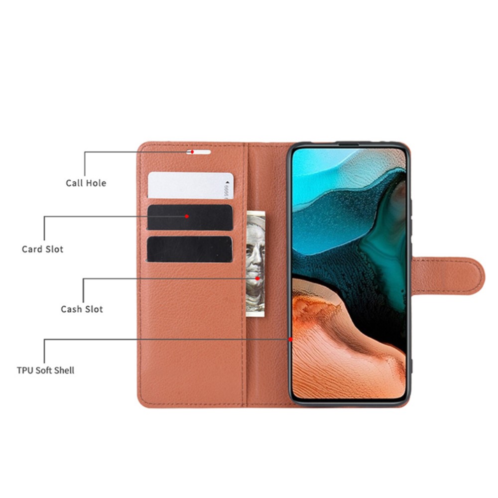  Xiaomi Poco F2 Pro - Litchi Plånboksfodral - Brun