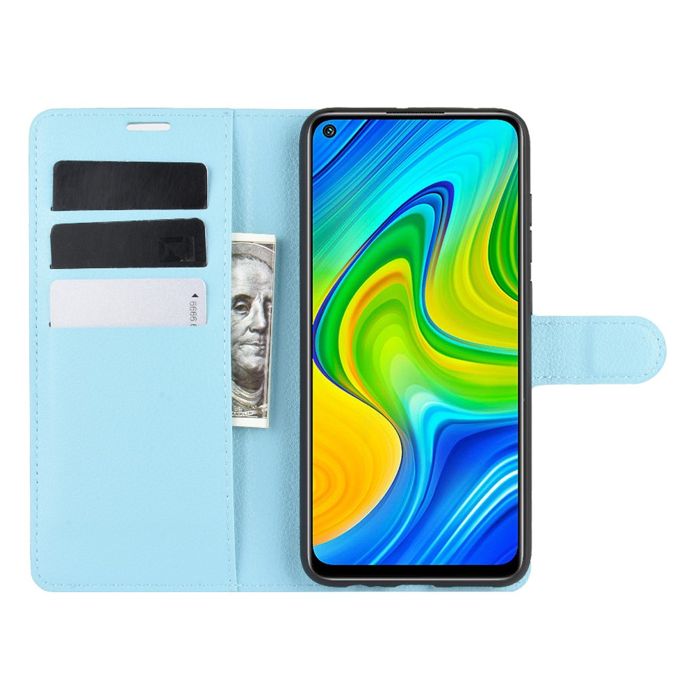  Xiaomi Redmi Note 9 - Litchi Plånboksfodral - Ljus Blå