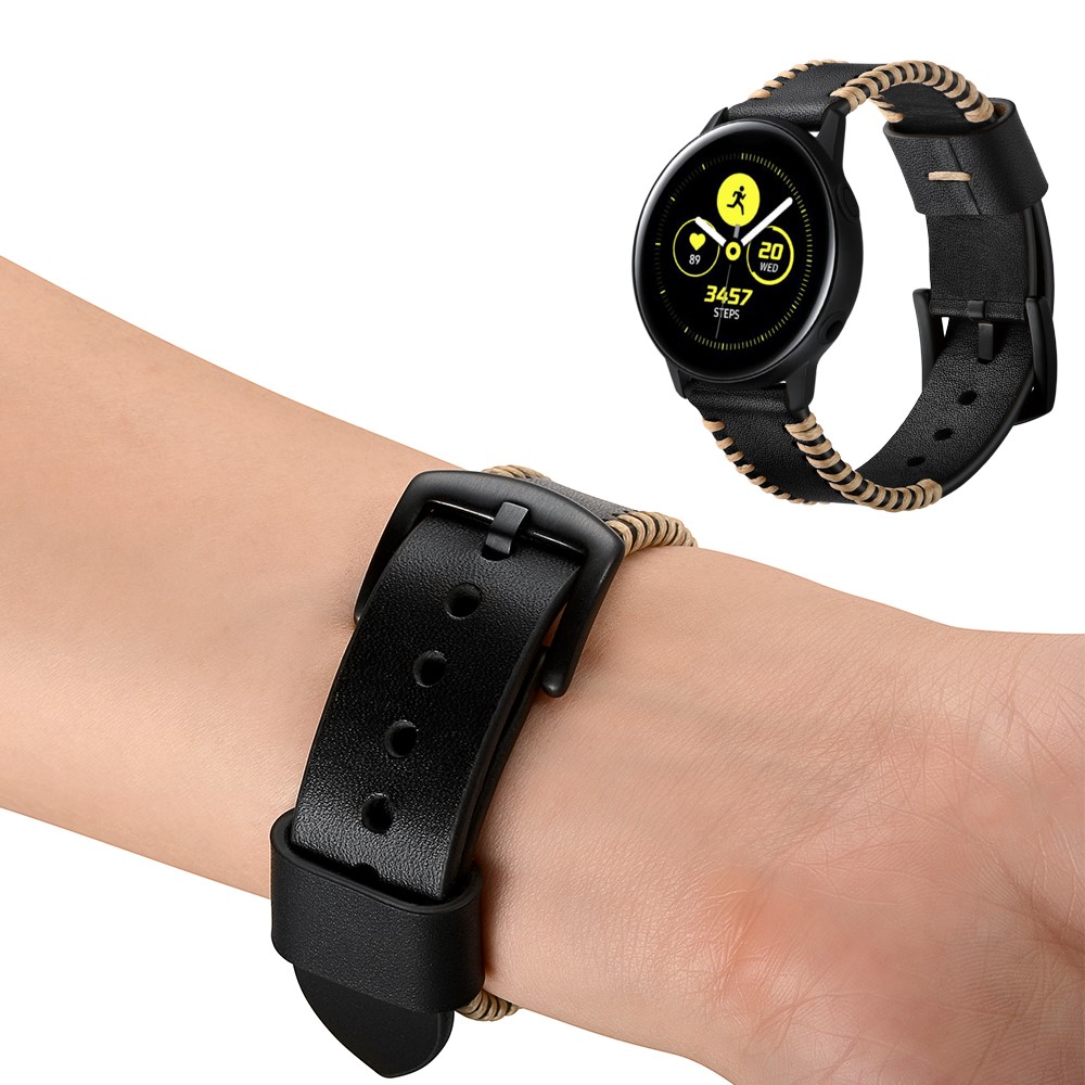  Äkta Läder Armband Vävd För Smartwatch - Svart (20 mm)