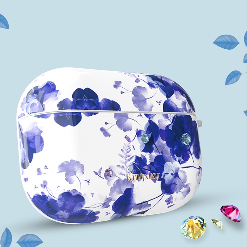 KINGXBAR AirPods Pro - KINGXBAR Swarovski Dekor Skal - Blåa Blommor