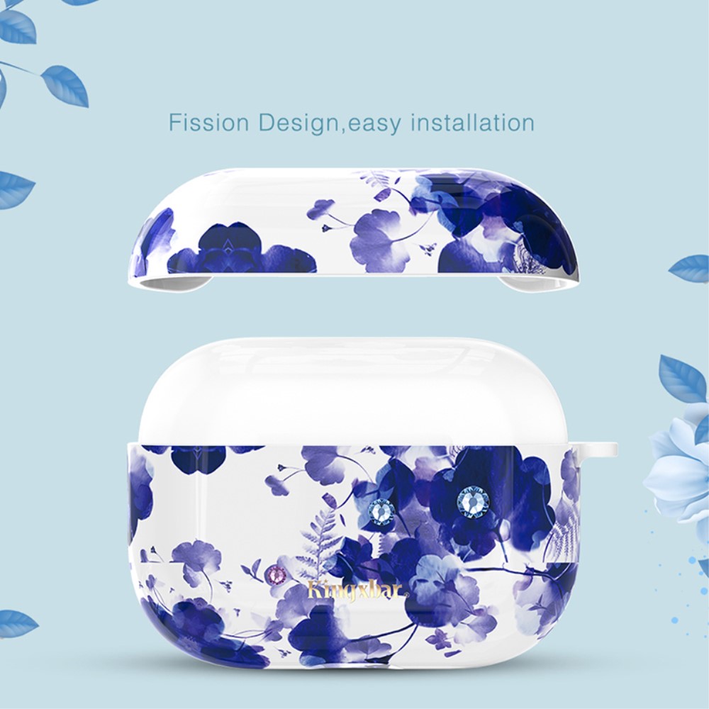 KINGXBAR AirPods Pro - KINGXBAR Swarovski Dekor Skal - Blåa Blommor