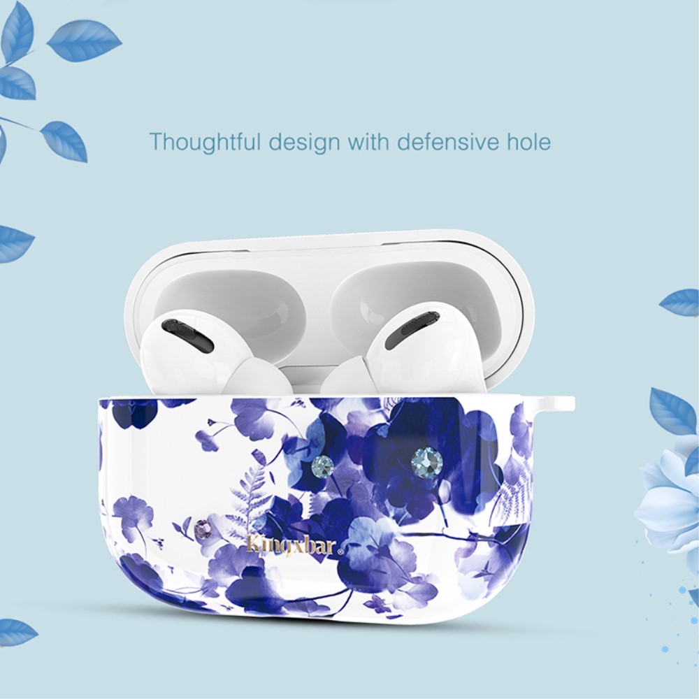 KINGXBAR AirPods Pro - KINGXBAR Swarovski Dekor Skal - Blåa Blommor