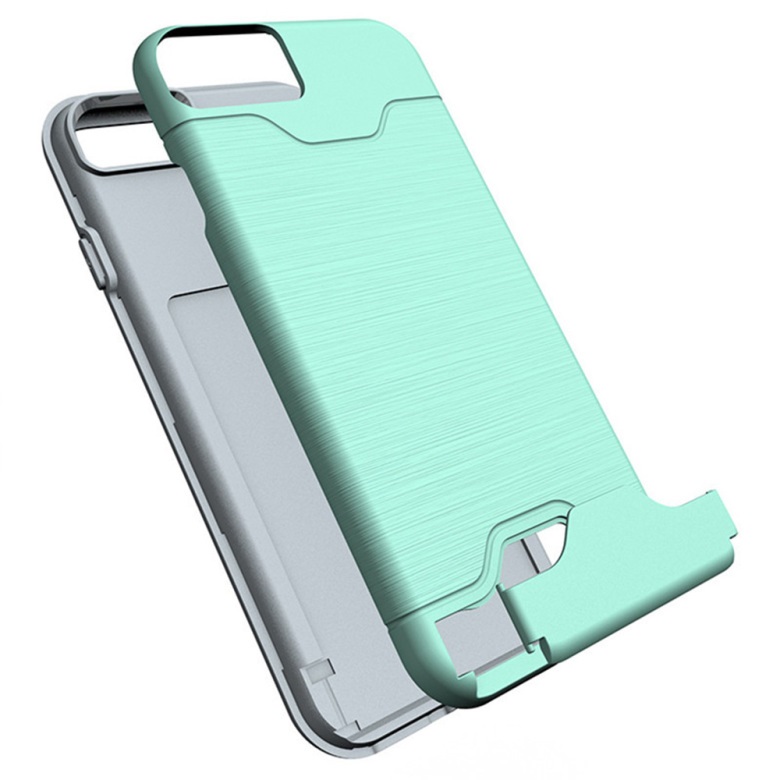 iPhone 7/8 Skal Med Kortfack Och Stöd - Mint Grön