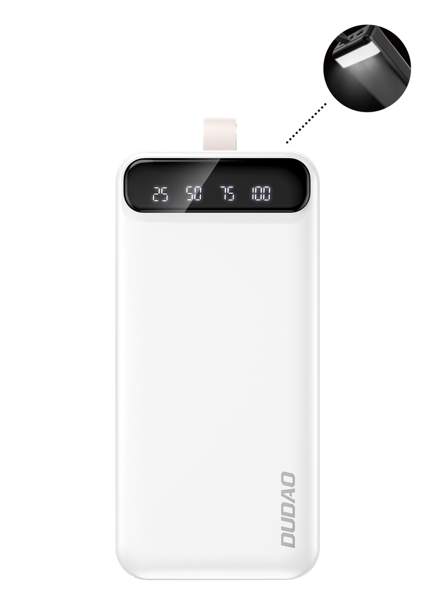 DUDAO Dudao 30000 mAh Power Bank 3x USB med LED-display - Vit