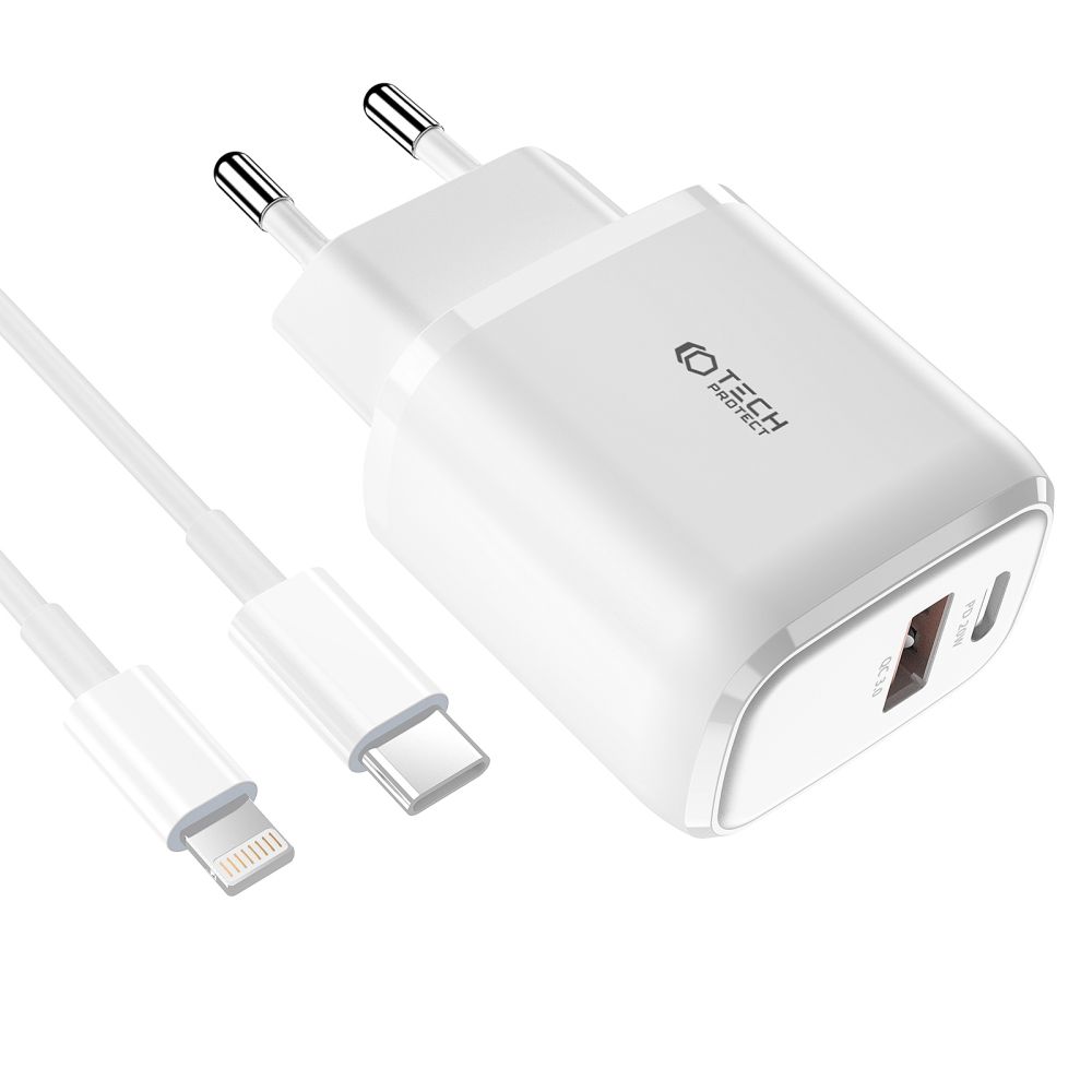 Tech-Protect Tech-Protect 20W Väggladdare PD Inkl. USB-C - Lightning Kabel Vit