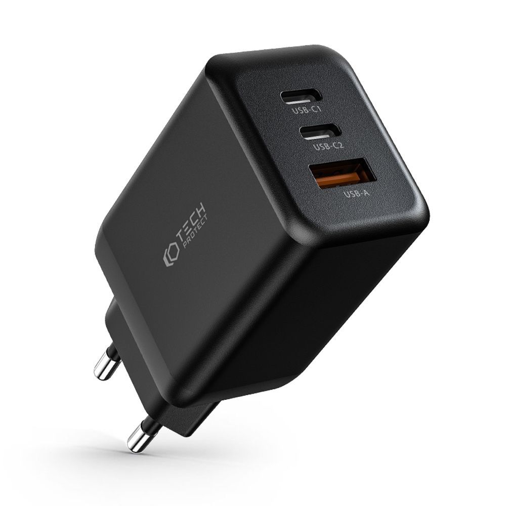 Tech-Protect Tech-Protect 65W PD/QC Väggladdare 2x USB-C 1x USB-A Svart