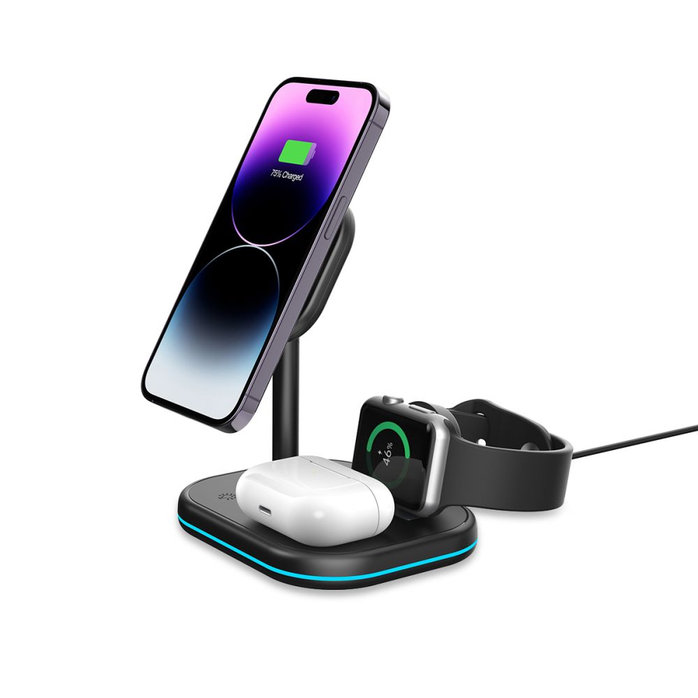 Tech-Protect Tech-Protect 15W 3in1 Magnetisk MagSafe Laddare Svart