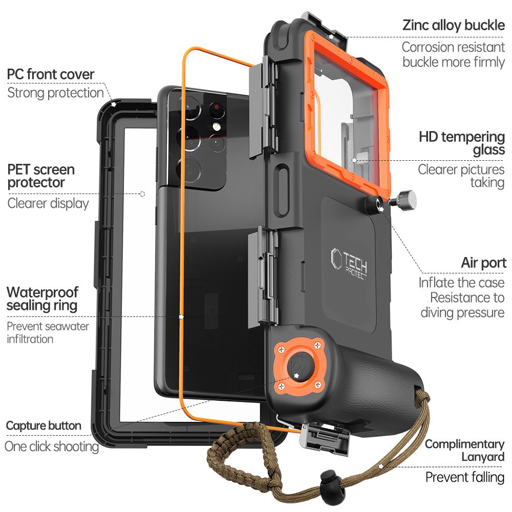 Tech-Protect Tech-Protect Universal IPX8 Dykning Vattentätt Fodral Svart/Orange