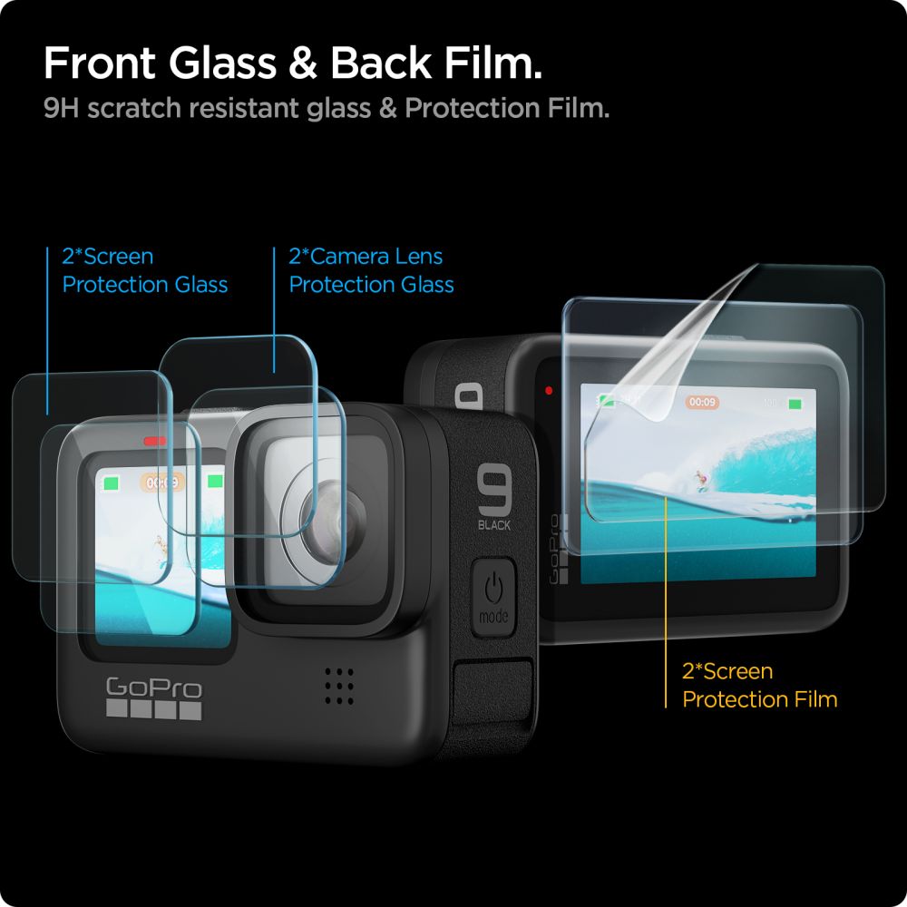 Spigen Spigen GoPro Hero 12/11/10/9 2-SET Glas.tR Slim + Film Transparent