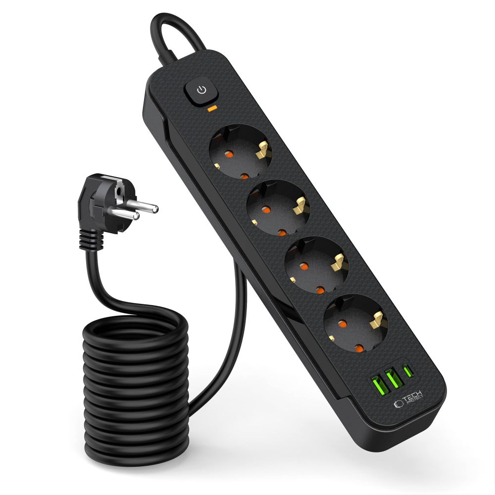 Tech-Protect Tech-Protect 2 m Förgreningsdosa Med USB-C/USB-A Svart