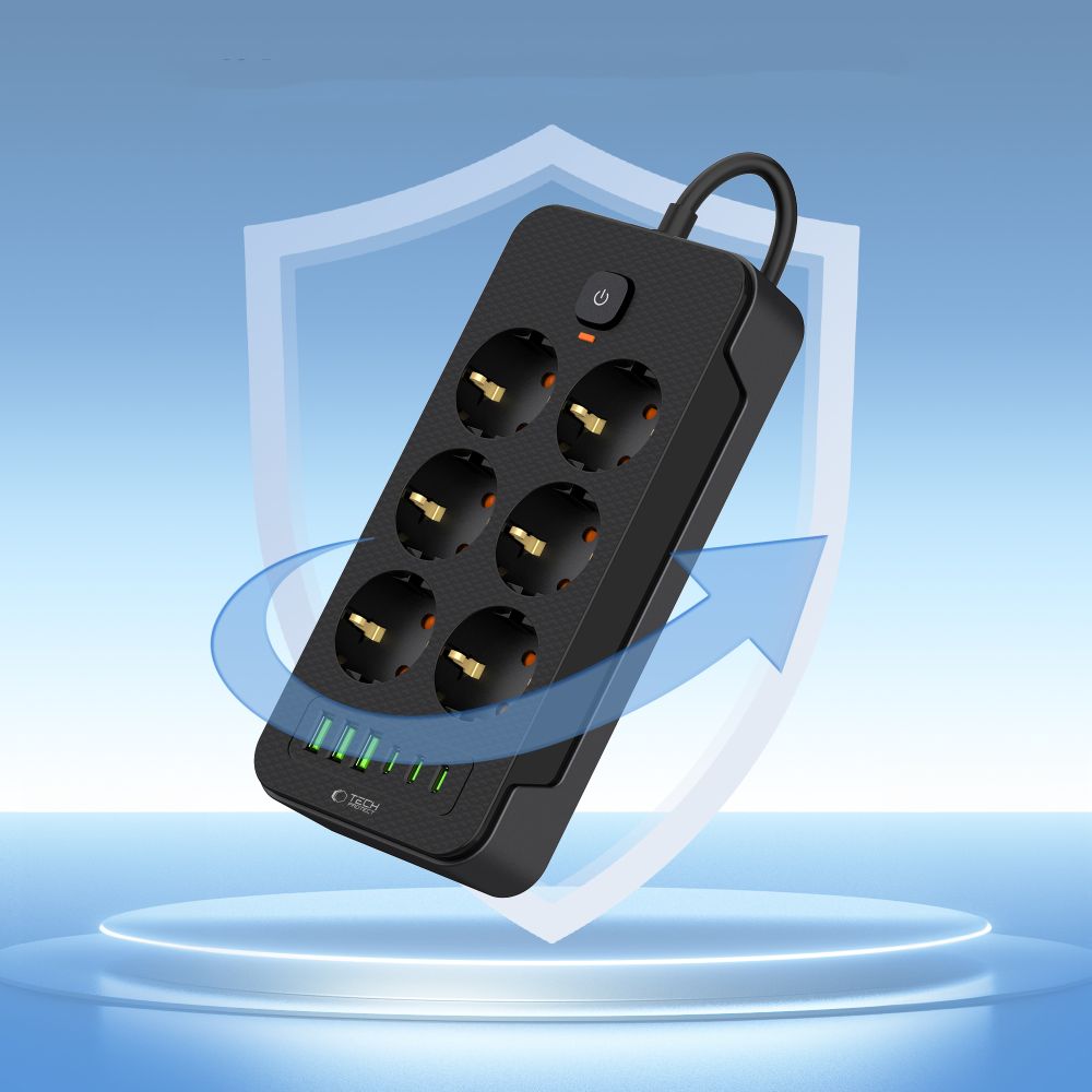 Tech-Protect Tech-Protect 2 m Förgreningsdosa Med USB-C/USB-A Svart