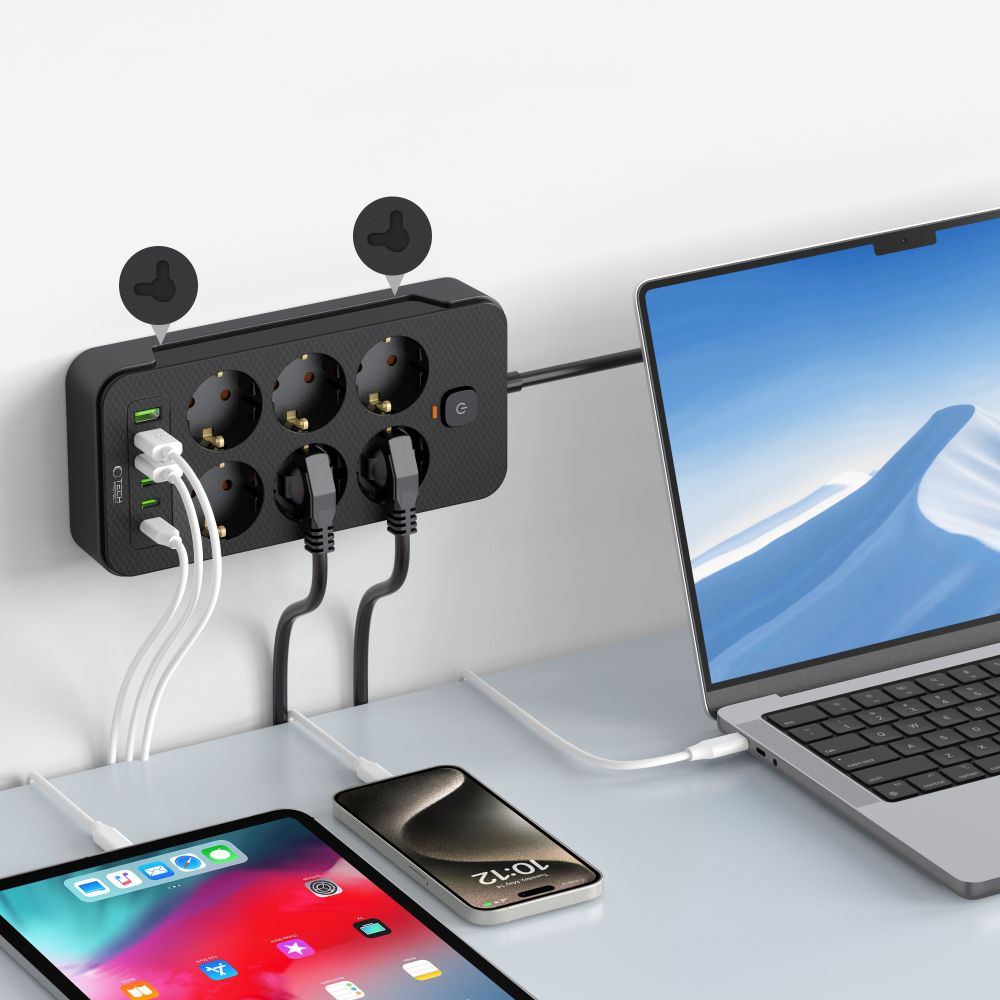 Tech-Protect Tech-Protect 2 m Förgreningsdosa Med USB-C/USB-A Svart