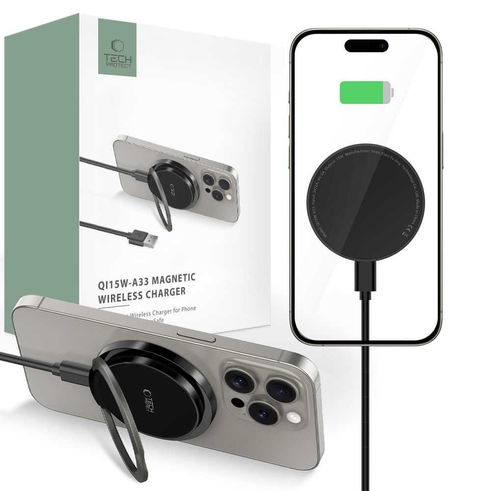 Tech-Protect Tech-Protect 15W Qi Magnetisk MagSafe Laddare Trådlös Svart