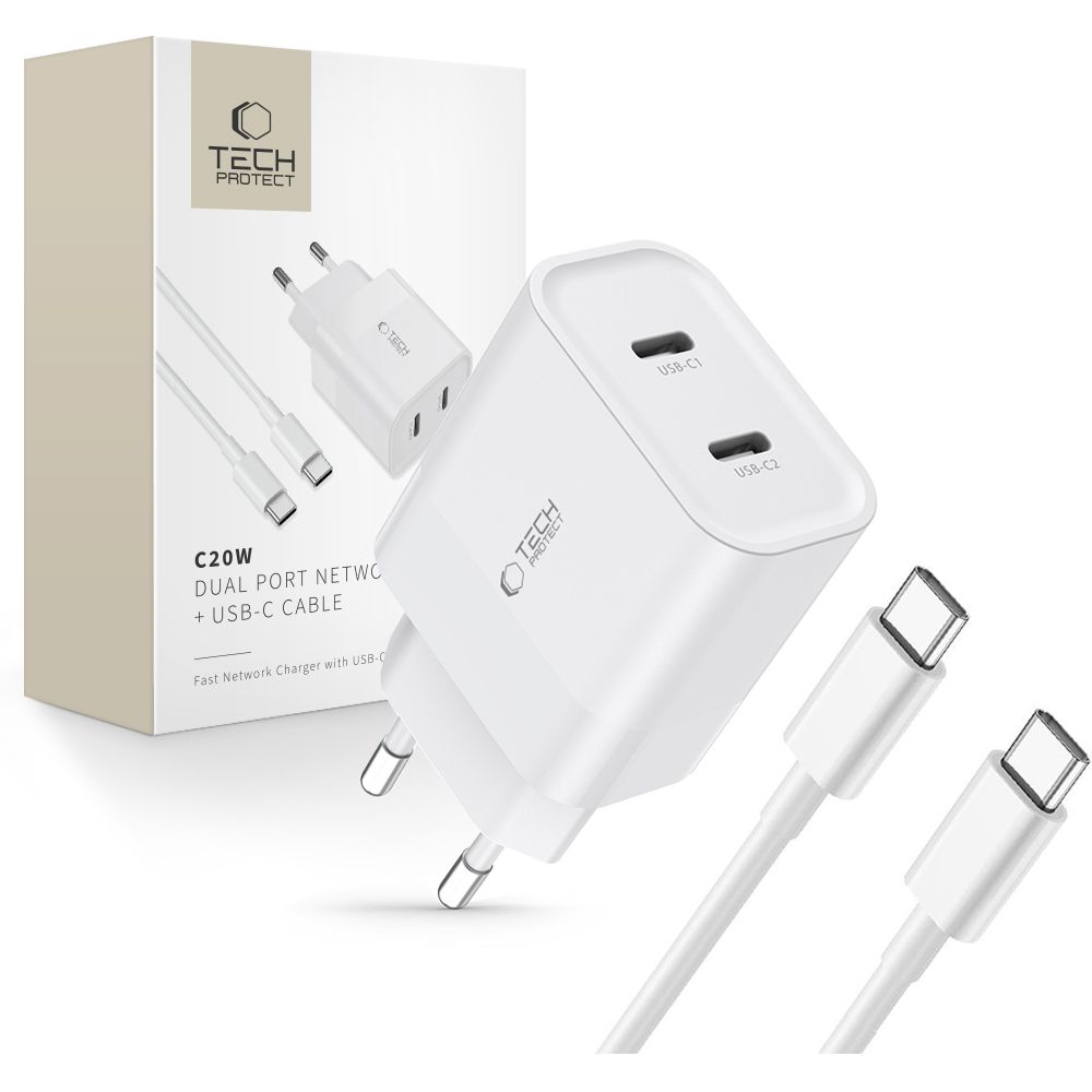 Tech-Protect Tech-Protect 20W Väggladdare PD Inkl. USB-C Kabel Vit