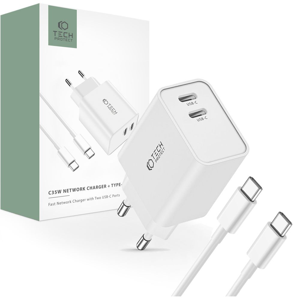Tech-Protect Tech-Protect 25W Väggladdare PD Inkl. USB-C Kabel UltraBoost Vit