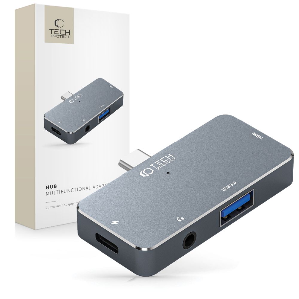 Tech-Protect Tech-Protect 4in1 USB-C Hub USB-A/HDMI/AUX/USB-C Grå