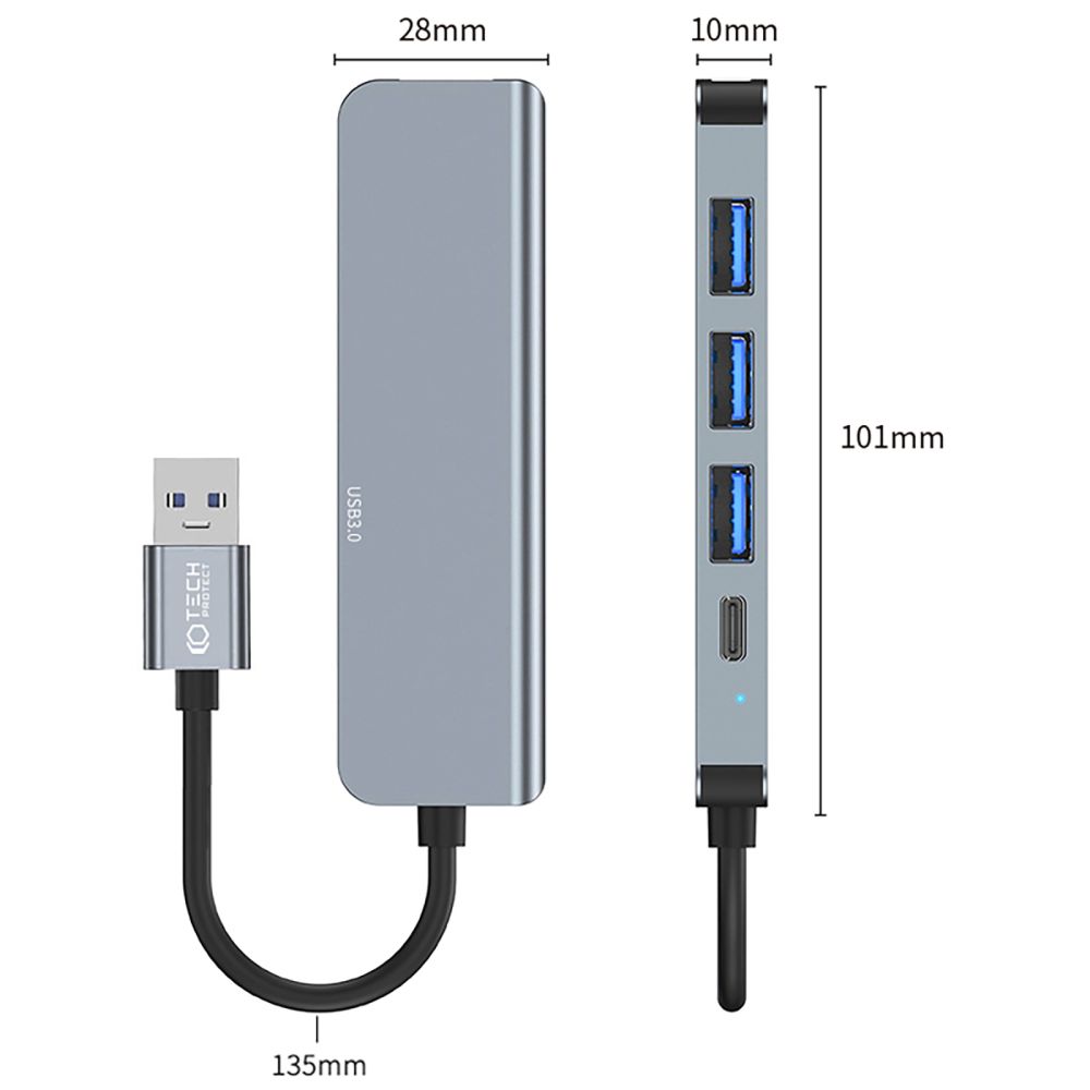 Tech-Protect Tech-Protect 5in1 USB-A Hub USB-C / USB-A Grå