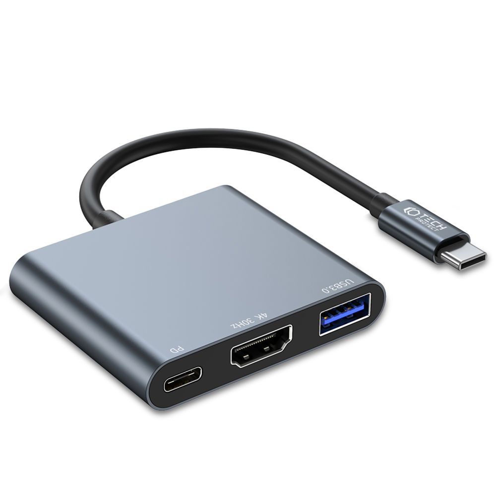 Tech-Protect Tech-Protet 3in1 USB-C Hub USB-A / HDMI / USB-C Grå