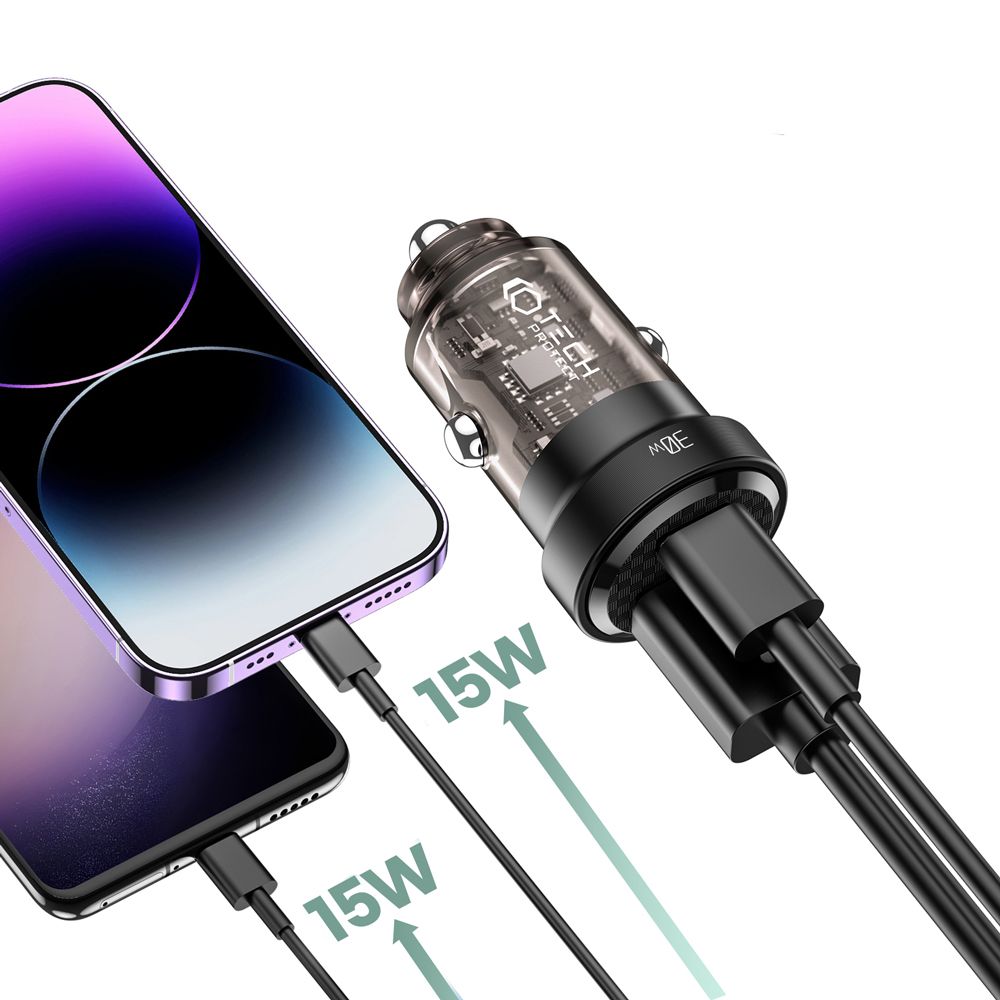 Tech-Protect Tech-Proctet 30W PD QC USB-C/USB-A Billaddare Svart