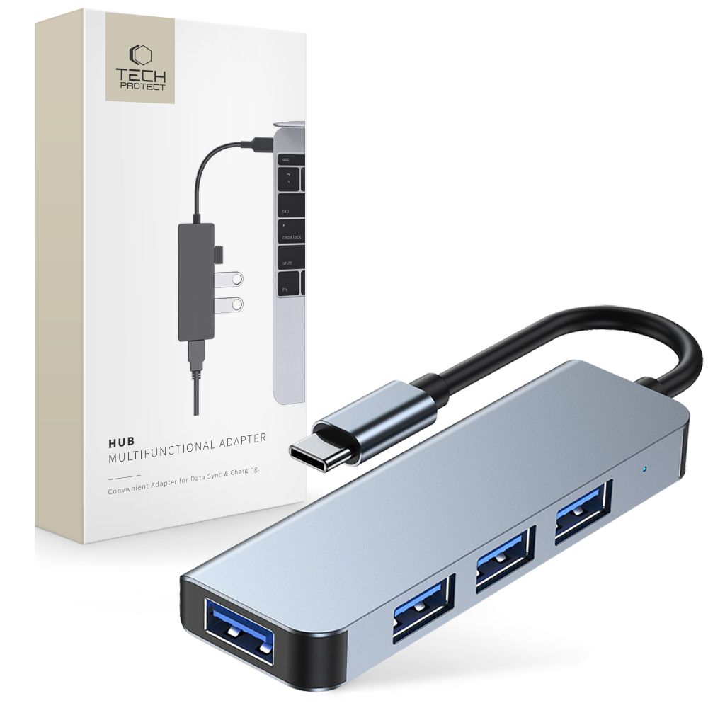 Tech-Protect Tech-Protect 4in1 USB-C Hub 4x USB-A Grå