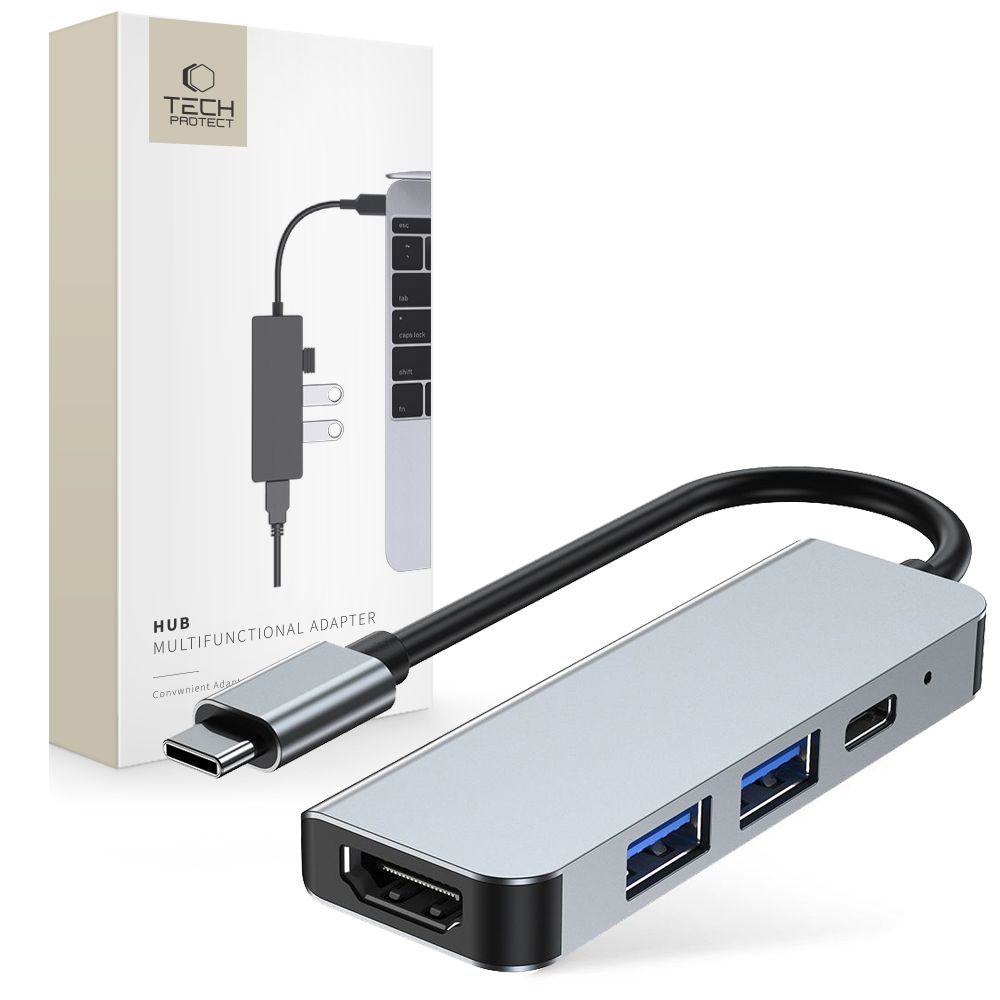 Tech-Protect Tech-Protect 4in1 USB-C Hub USB-A / HDMI / USB-C Grå