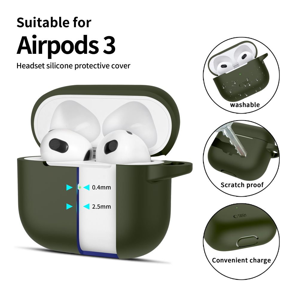 Tech-Protect Tech-Protect AirPods 3 Skal Silikon Hook Olive Green