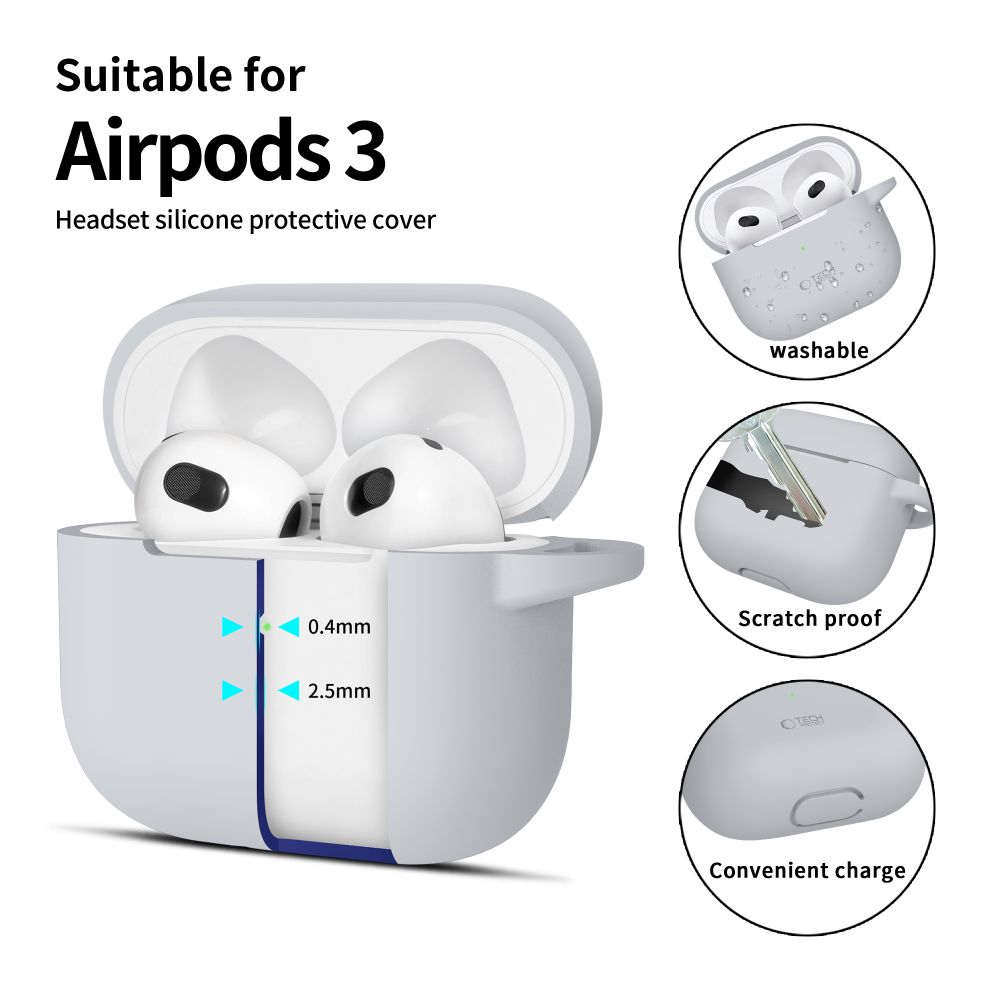 Tech-Protect Tech-Protect AirPods 3 Skal Silikon Hook Crayon Grey