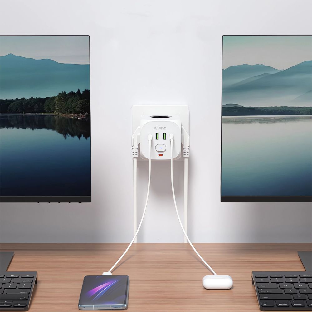 Tech-Protect Tech-Protect Grendosa Med 3x Eluttag 2x USB-C + 2x USB-A Vit