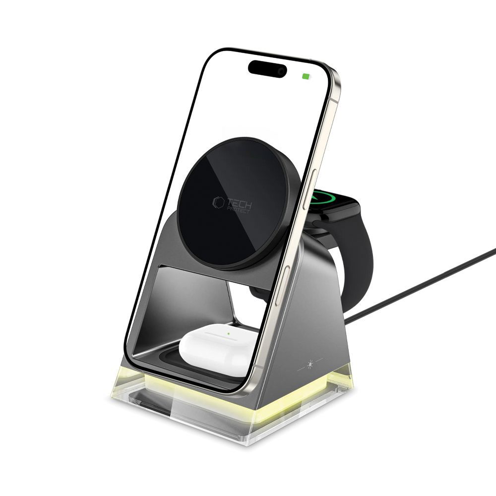 Tech-Protect Tech-Protect 3in1 15W Qi Magnetisk MagSafe Laddare Svart