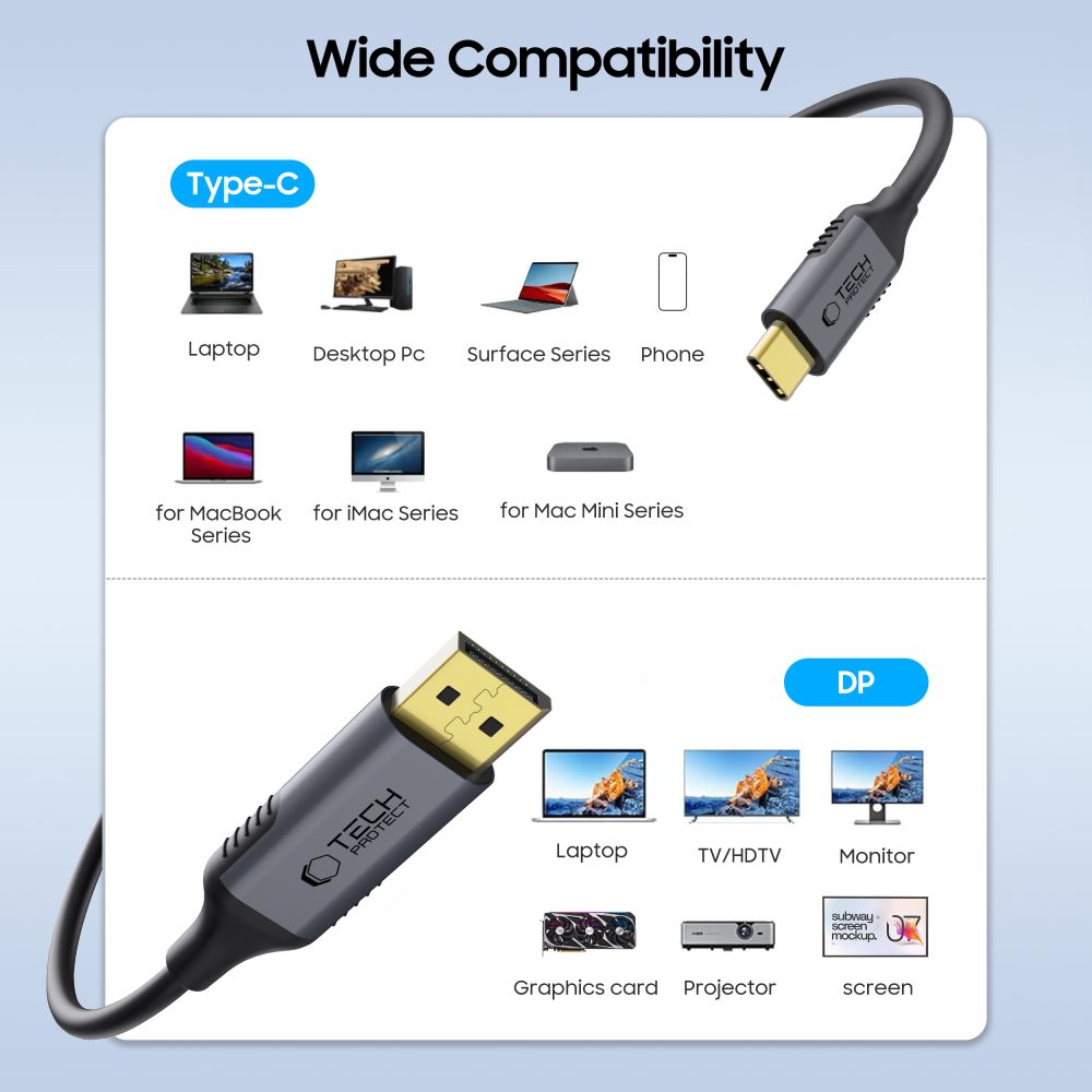 Tech-Protect Tech-Protect 1.8m 8K 60Hz USB-C-DisplayPort 1.4 Kabel UltraBoost
