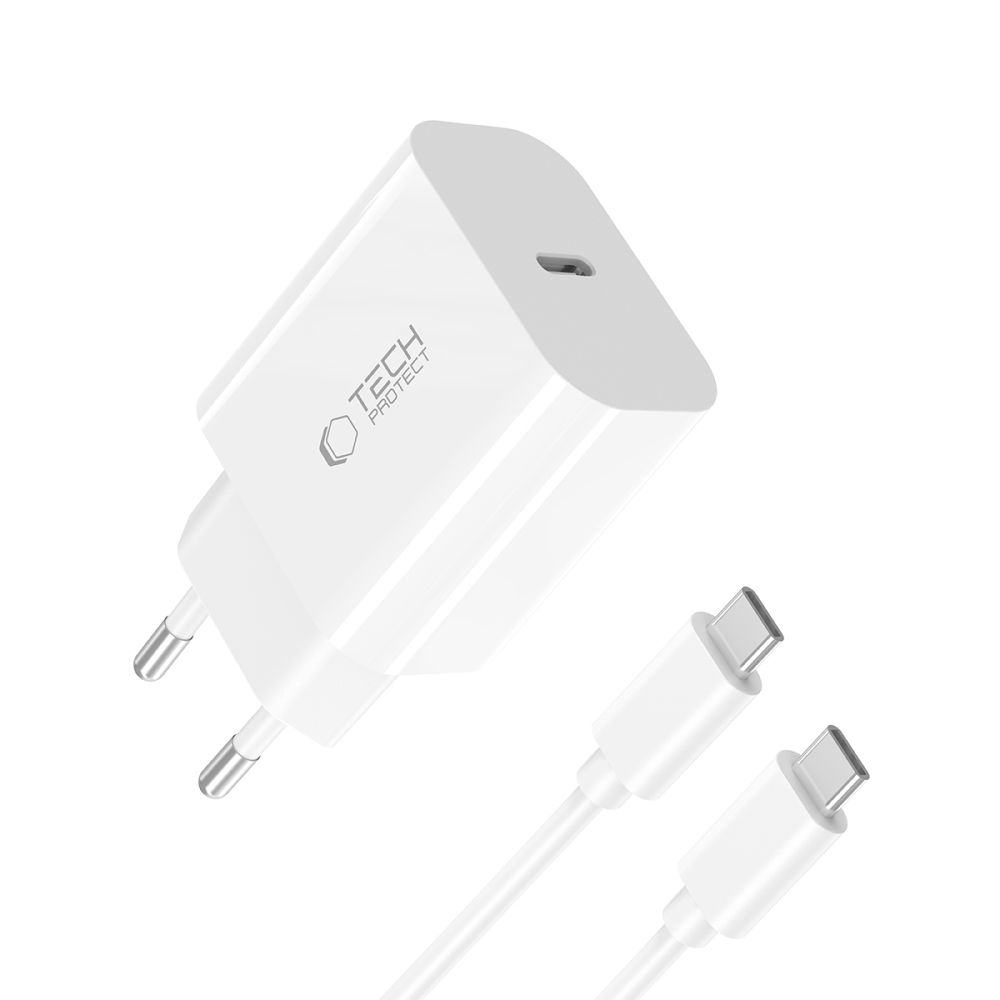 Tech-Protect Tech-Protect 20W USB-C Väggladdare PD Inkl. USB-C Kabel Vit