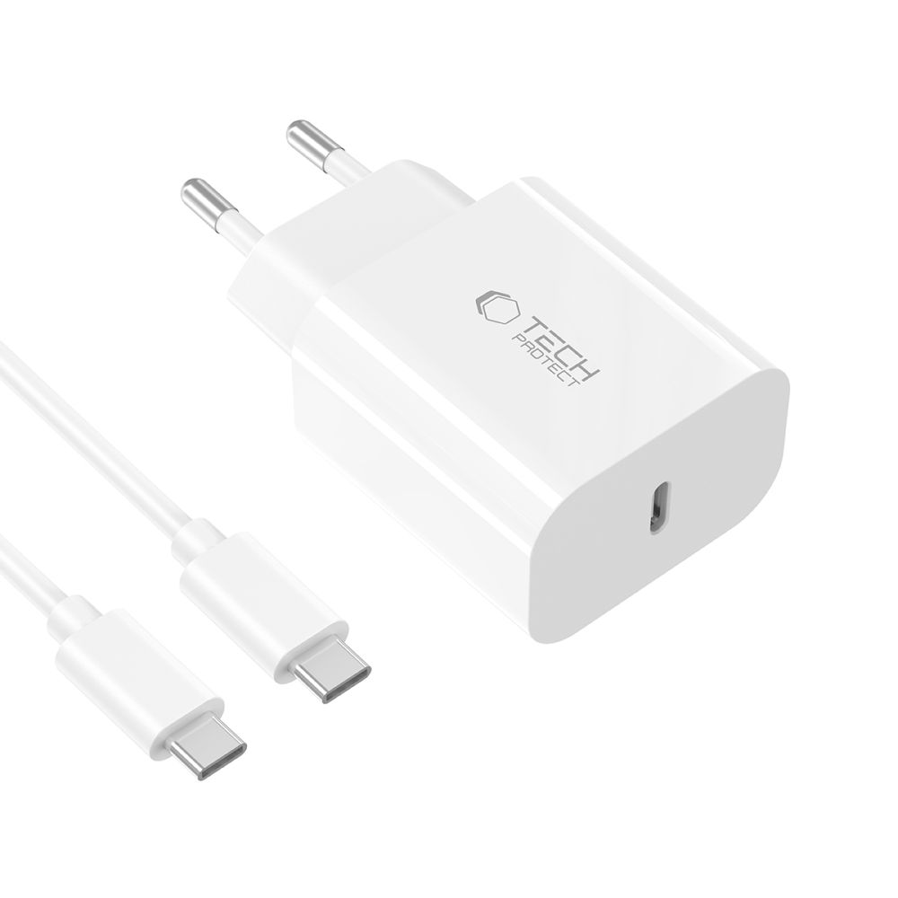 Tech-Protect Tech-Protect 20W USB-C Väggladdare PD Inkl. USB-C Kabel Vit