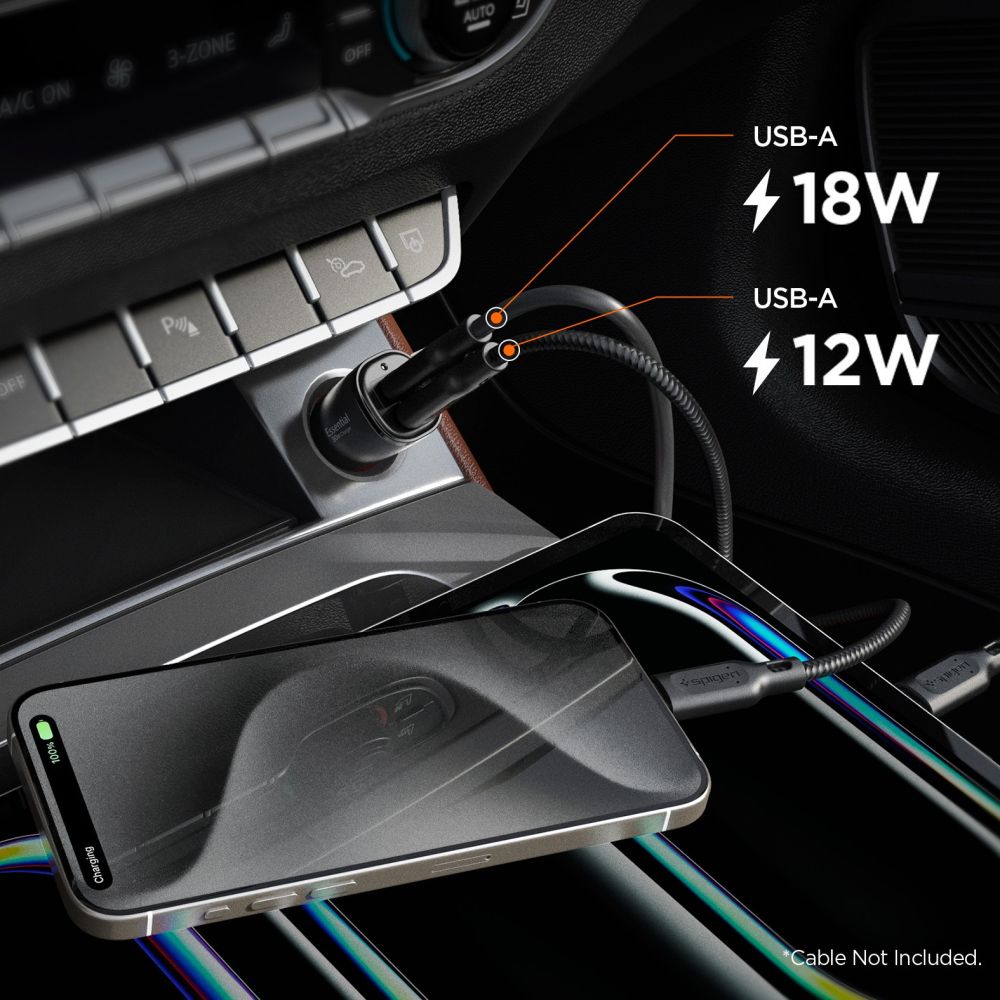 Spigen Spigen 30W Billaddare 2x USB-A Essential Svart