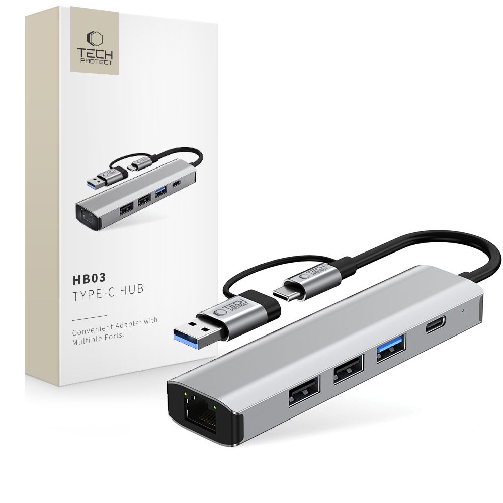 Tech-Protect Tech-Protect 5in1 USB-C/USB-A Hub - USB-C / USB 3.0/2.0 / RJ45