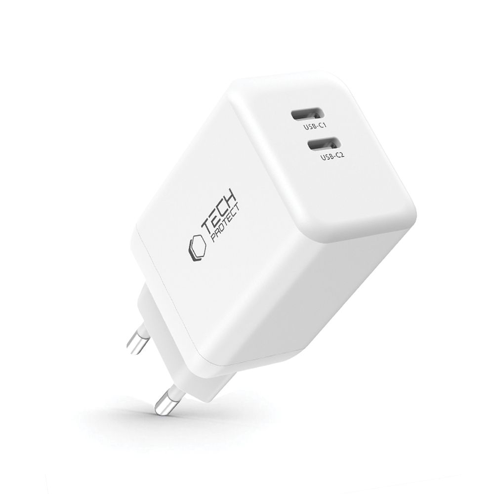 Tech-Protect Tech-Protect 45W PD 2x USB-C Väggladdare Vit