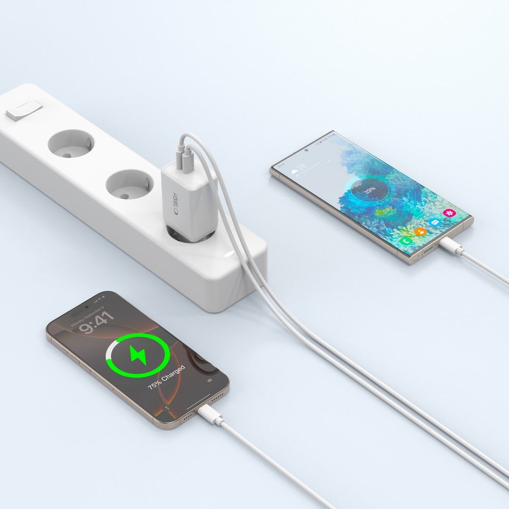 Tech-Protect Tech-Protect 45W PD 2x USB-C Väggladdare Vit