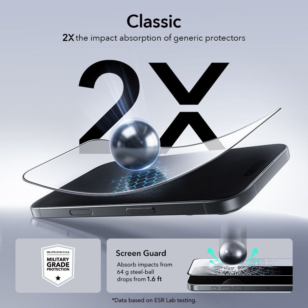 ESR ESR iPhone 17 / 16 Pro 2-PACK Skärmskydd UltraFit Härdat Glas Transparent
