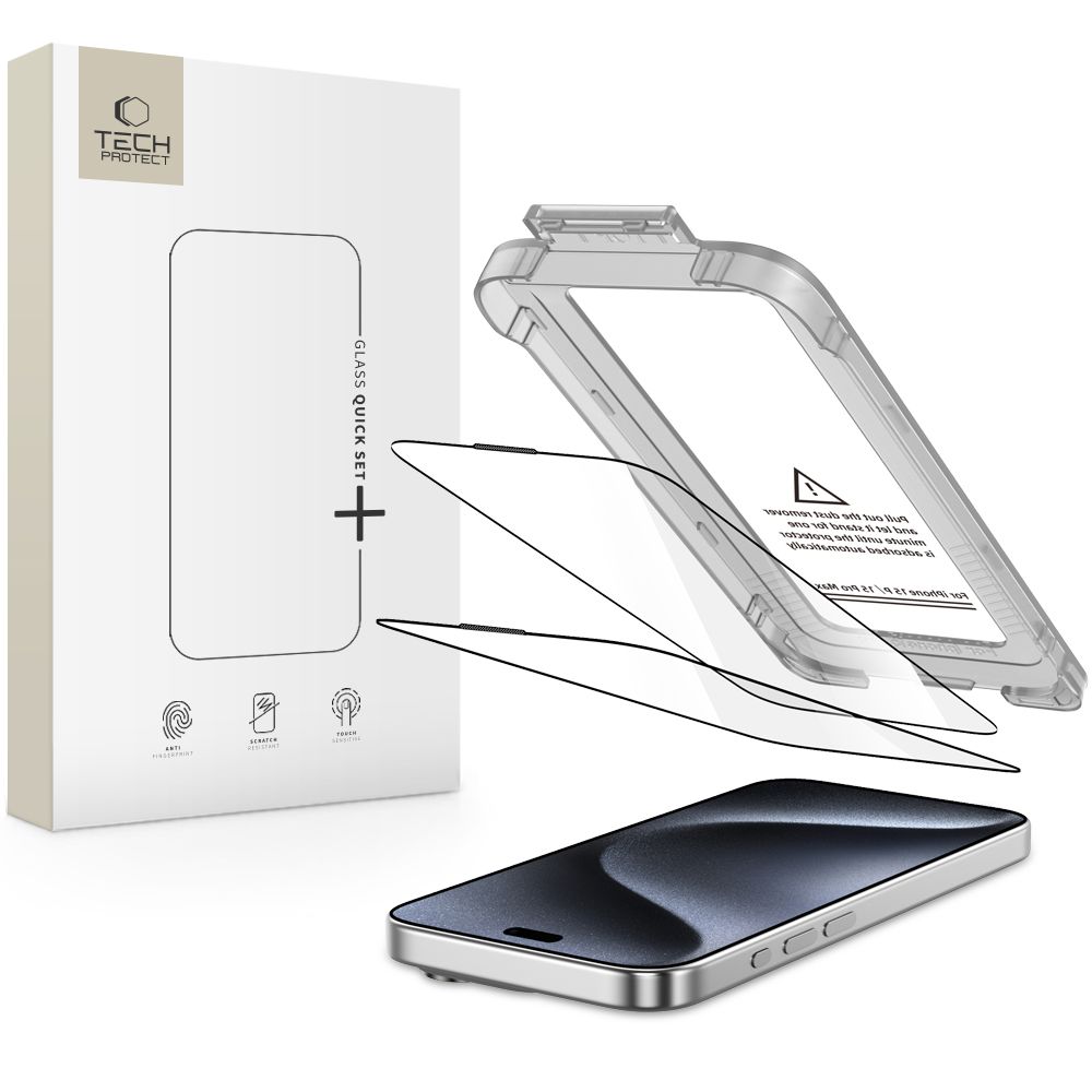 Tech-Protect Tech-Protect iPhone 15 Pro Max 2-PACK Skärmskydd Quick Set+ Svart