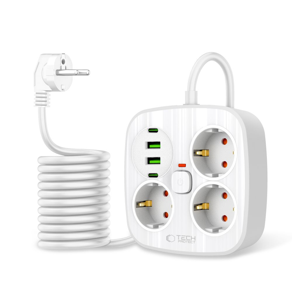 Tech-Protect Tech-Protect 2m Förgreningsdosa Med USB-C/USB-A Vit