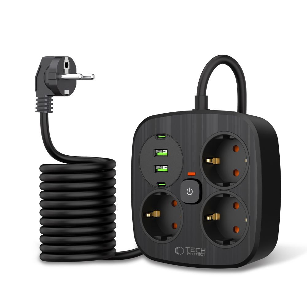 Tech-Protect Tech-Protect 2m Förgreningsdosa Med USB-C/USB-A Svart