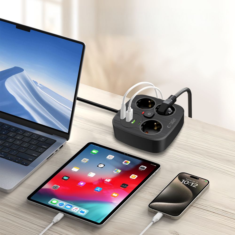 Tech-Protect Tech-Protect 2m Förgreningsdosa Med USB-C/USB-A Svart