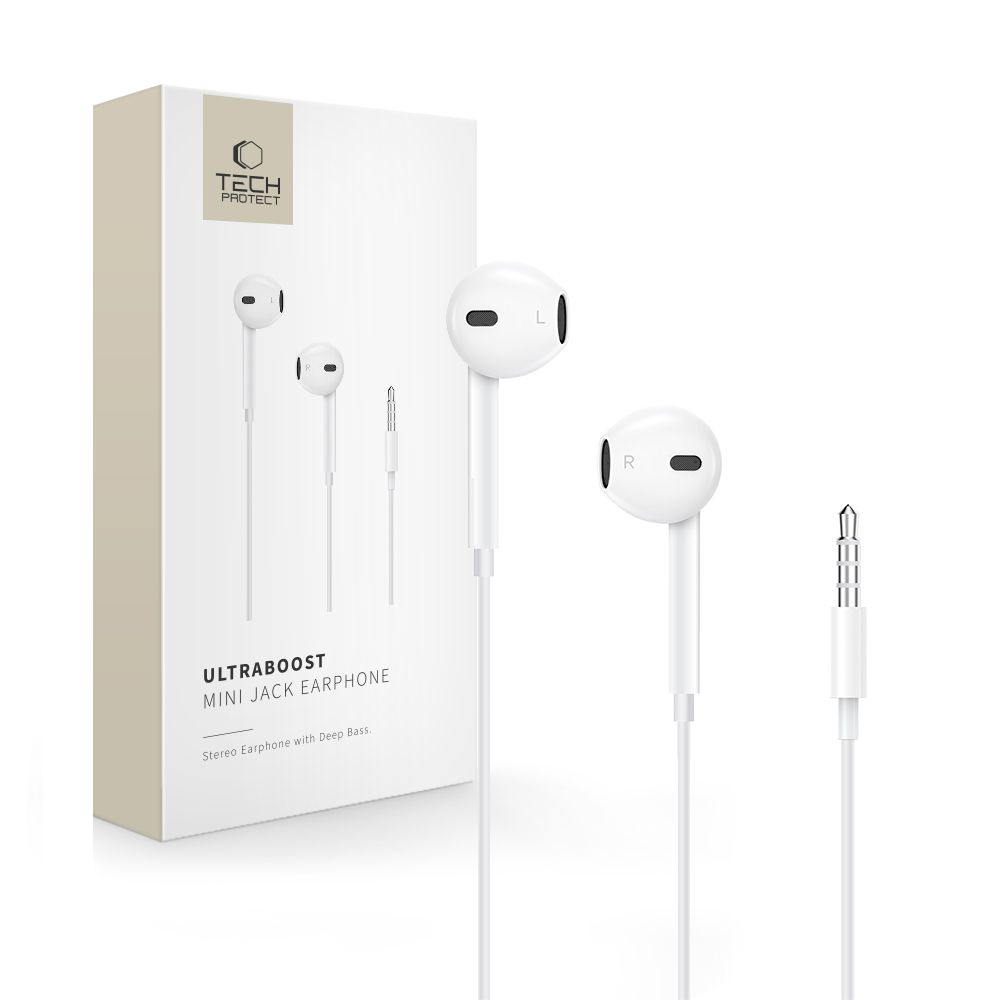Tech-Protect Tech-Protect In-Ear Hörlurar 3.5 mm AUX UltraBoost Vit
