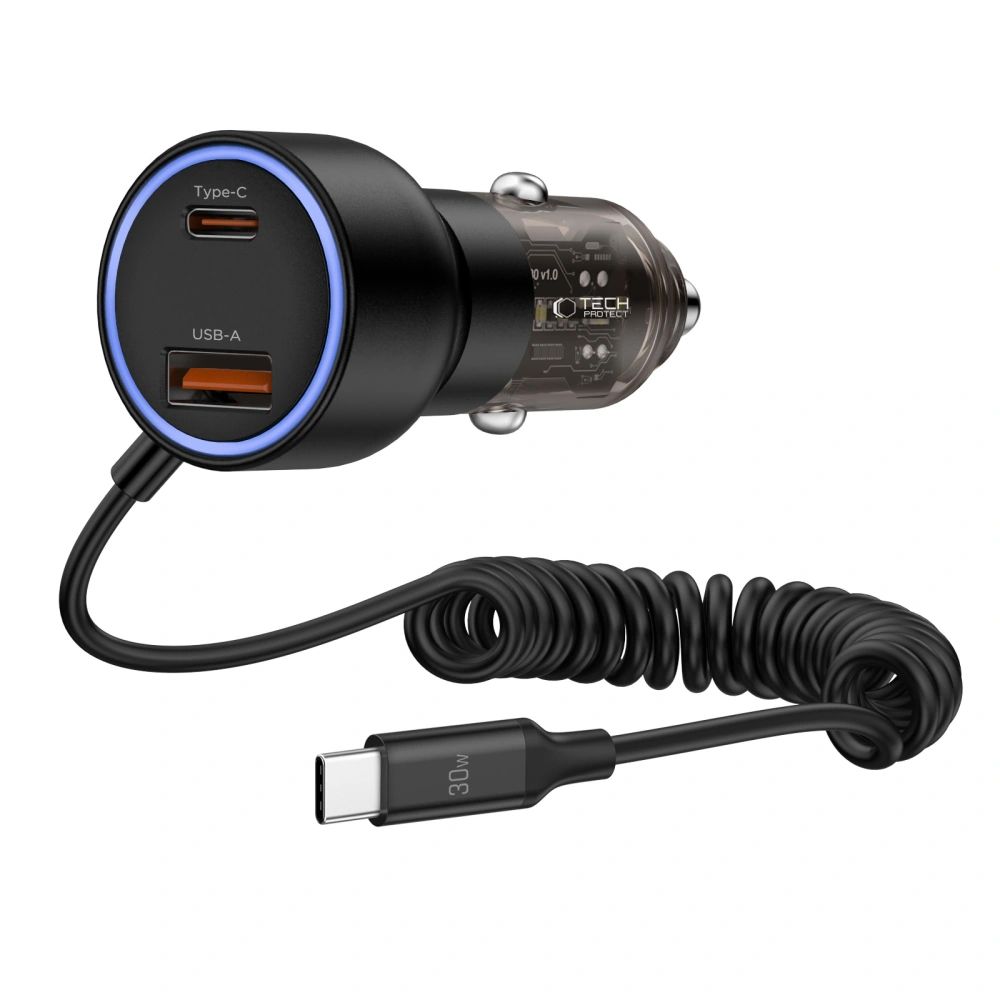 Tech-Protect Tech-Protect 60W PD USB-C/USB-A Billaddare Inkl. Kabel Svart