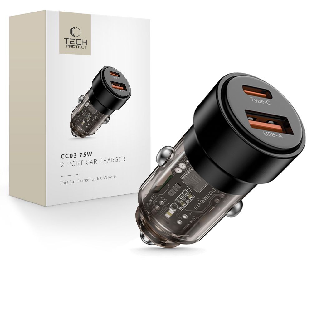 Tech-Protect Tech-Protect 75W PD USB-C / USB-A Billaddare Svart